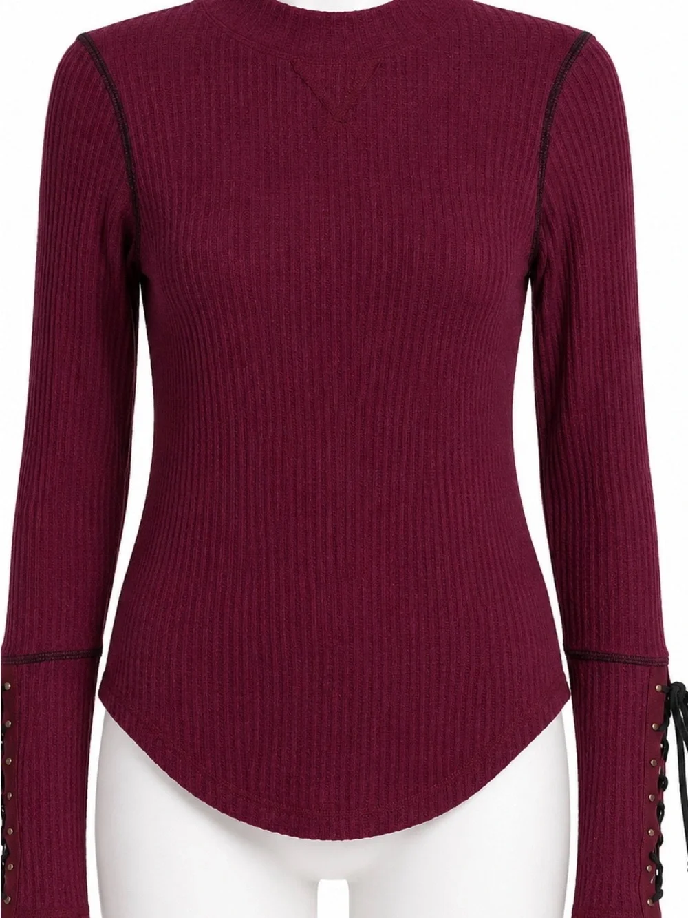 Free People Ribbed Long Sleeve Thermal Top in Wine
